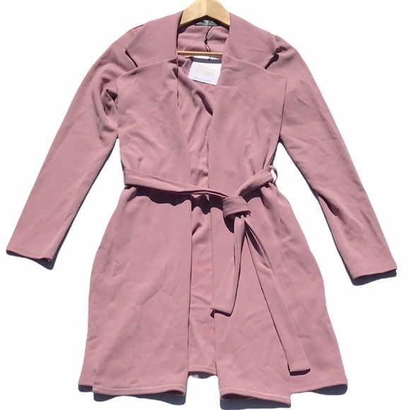 Missguided Jackets & Blazers - Misguided Open Front Rose Colored Tie Waist Jacket